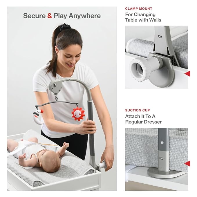 Changing Pad - Foam Contoured Baby Changing Pad for Dresser, Washable Soft & Removable Non-Slip Outer Cover + Inner Waterproof Lining, Bonus Portable Toy Bar with Music Mode Included