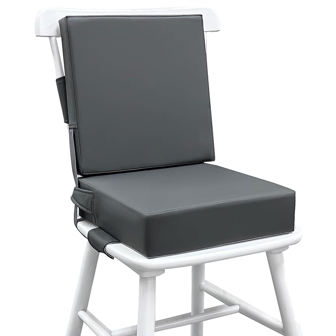 Eiury Booster Seat for Dining Table, PU Anti-Scratch Easy Cleaning Kids Toddler Booster Seat for Table, Portable Travel Increasing Cushion for Chair - Dark Grey