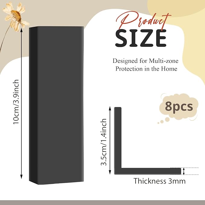 Pangda Baseboard Corners Blocks Self Adhesive Rubber Safety Corner Protectors Proofing Edge Guard Corner Cushion for Wall Furniture Edge(Black,8 Pcs)