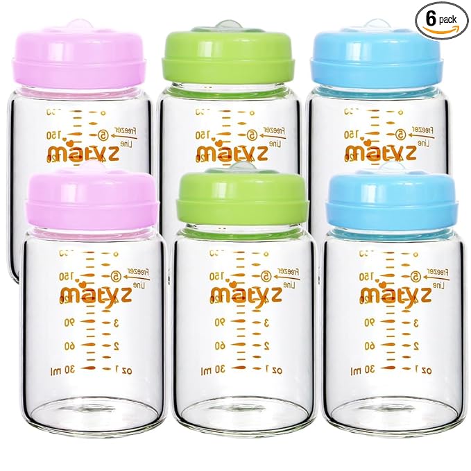 Matyz 6-Pack Borosilicate Glass Breast Milk Bottles (6 oz, 3 Colors) - Wide Neck Breastmilk Collection and Storage Bottle - Formula Storage Bottles Compatible with Medela Avent Spectra Pumps