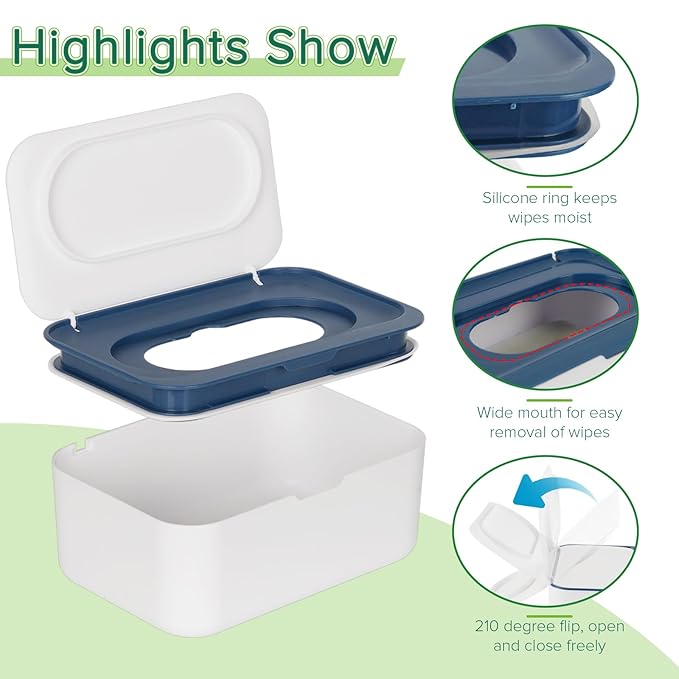 Flenpptly Baby Wipes Dispenser, Wipes Case Baby Wipe Holder Keeps Wipes Fresh, Non-Slip, Easy Open & Close (Blue)