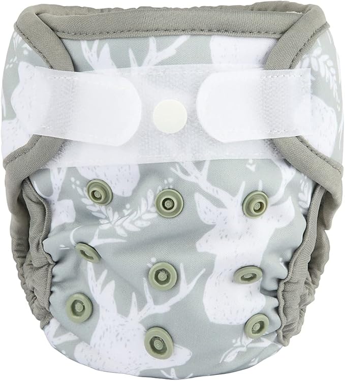 Newborn Baby Cloth Diaper Cover Nappy Hook and Loop (Grey Deer)