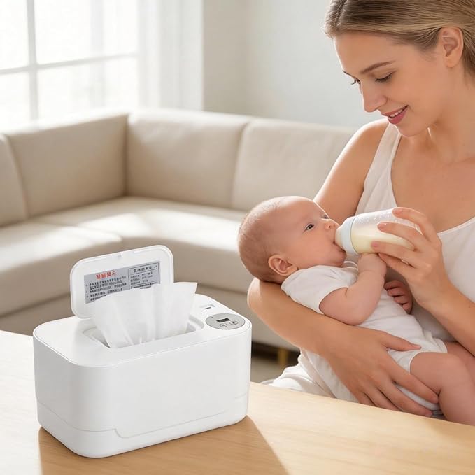 Portable Baby Wipes Warmer, Thermostat Diaper Wipe Warmer 55℃ - 65℃ Adjustable, Baby Wet Wipes Dispenser and Diaper Wipe Warmer with Night Light, Moisturizing and Heat Preservation, USB (Pink)