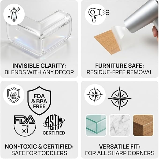 Extra Large & Ultra-Safe Baby Corner Protector Guards - 32-Piece Transparent Table Corner Protectors for Furniture, Super Strong Adhesive, Easy to Install Child Safety Set