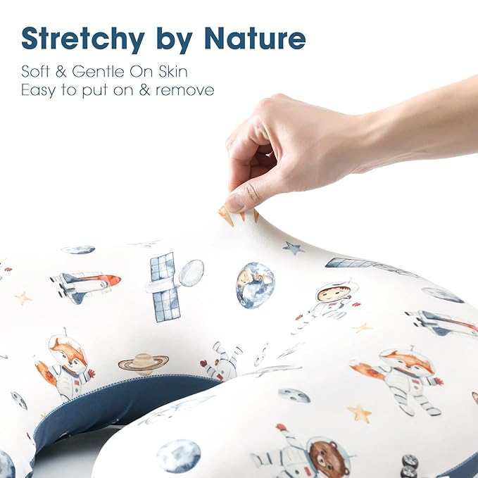GRSSDER Reversible Nursing Pillow Cover, Ultra Soft Stretchy Minky Removable Nursing Covers Fitted for Breastfeeding Pillows Snug and Safe, Space