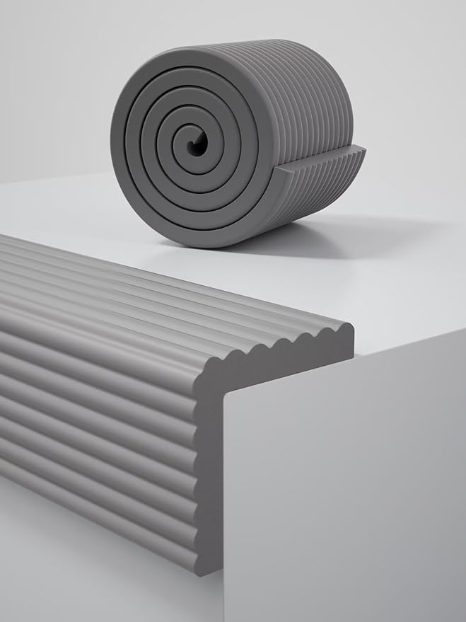 7.9''W Extra-Wide Edge Protector, 6.56FT 0.79''Th Baby Proofing Corner Guards, Safety Furniture Bumper, Pre-Taped, Thick Soft Rubber Foam Padding for Fireplace Table Stair Cabinet (Grey)