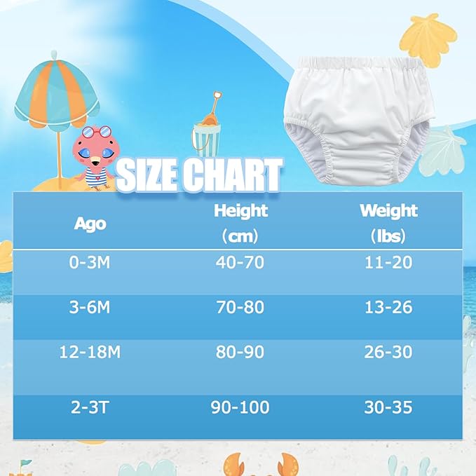 Baby Newborn Reusable Swim Diapers Washable Toddler Unisex Swim Diaper Infant Swimming Diapers White, 6-18 Months