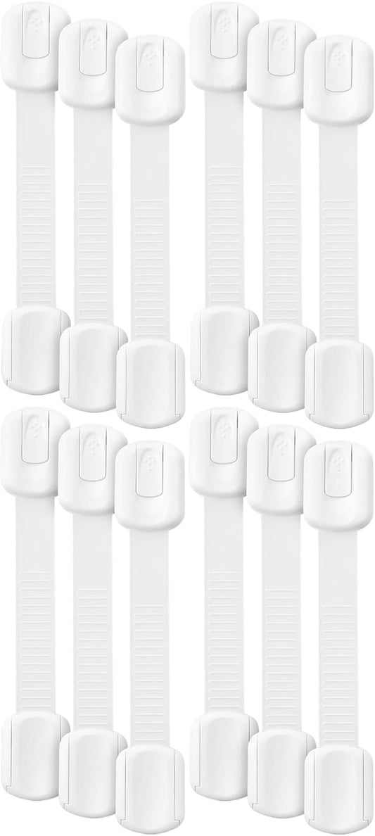 Bates- Child Safety Strap Locks, 12 Pack, White Baby Cabinet Locks, Toilet Locks Baby Proof, Child Proof Drawer Locks, Cabinet Baby Locks for Cabinets, Child Proof Cabinet Locks, Drawer Child Locks