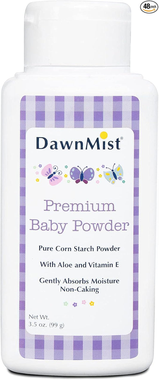 Dukal DawnMist Premium Baby Powder, 3.5 oz Bottles – Talc-Free Formula, Gentle & Soothing for Delicate Skin – Full Case Pack of 48