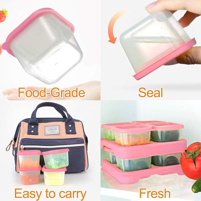 Matyz 8-Pack Baby Food Storage Containers Freezer Safe BPA Free (Pink, 4 OZ Each) - Solid Food Storage Containers Baby Stackable Baby Food Containers with Lids - Baby Food Freezer Storage Tray 4 Oz