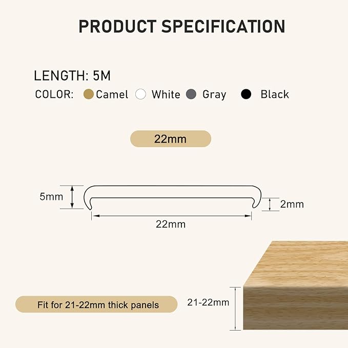 U-Shape Edge Banding, HeiPen 16.4ft Self Adhesive Rubber Edge Trim, Fit 21-22mm Edge, TPE Flexible Furniture Edge Protector for Wood Veneer Cabinet Repair Furniture Restoration (Black, 22mm*16.4ft)