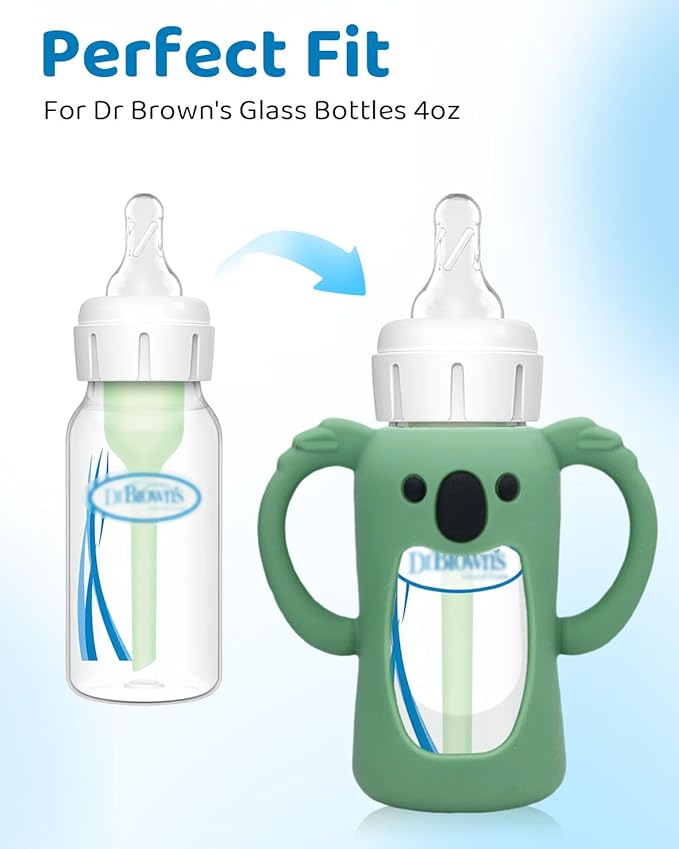 3 Pack Silicone Bottle Sleeves for Dr. Brown's Glass Baby Bottles, 4 oz, Anti-Slip Protective Covers with Handles, Baby Essentials(Bottles Not Included)