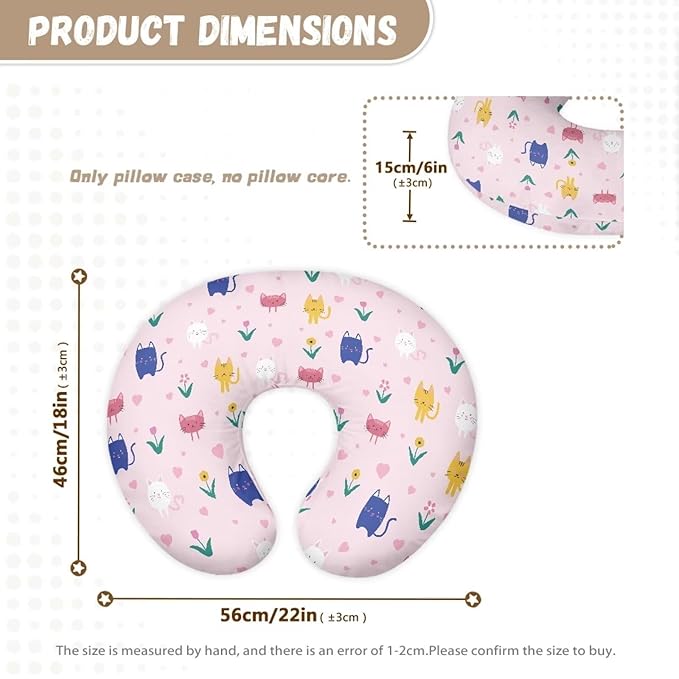 Nursing Pillow Cover with Hidden Zipper Cat and Flowers Soft for Moms/Baby Nursing Pillow Cover Stretchy Removable Cover for Breastfeeding Pillow
