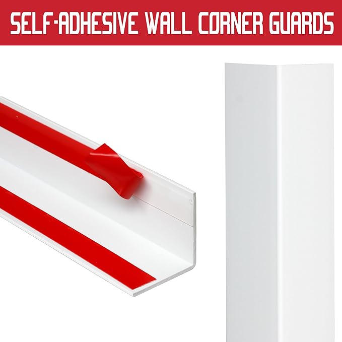 Wall Corner Protector PVC Self-Adhesive Guards for Furniture, Cabinet Edge Protection (12, White, 1.97“X48”)