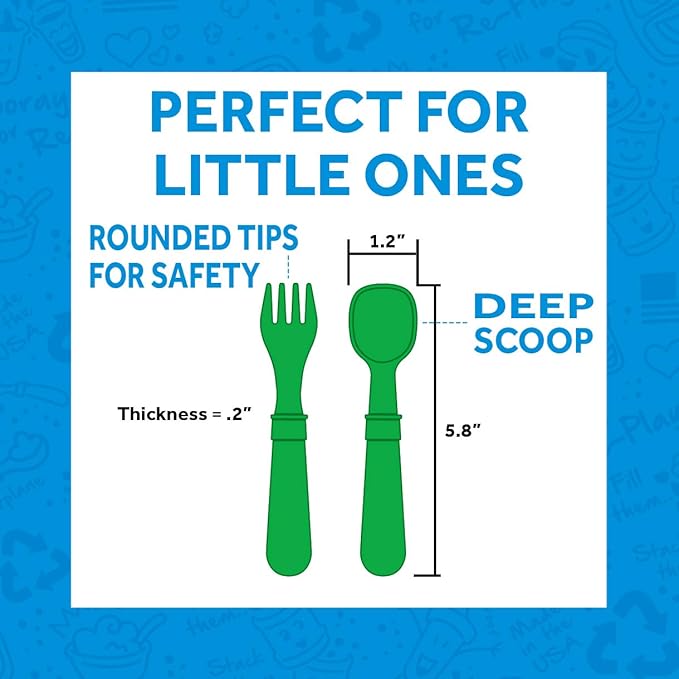 Re-Play Toddler Forks and Spoons Set - 4x4 Utensils Set for Kids - Dishwasher and Microwave Safe - Made in USA - Set of 8-5.8" x 1.2" x 0.2" - Red