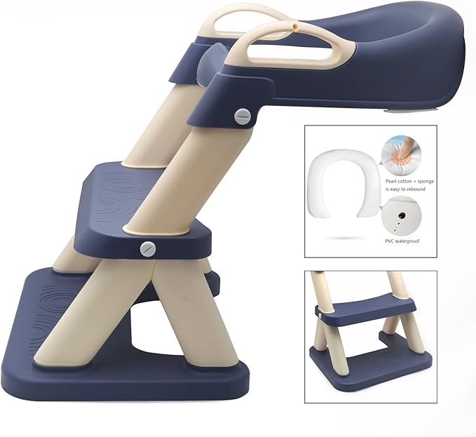 XKMT- Blue Toddler Potty Training Seat Ladder Wider Step Toilet Chair Infant Kid Bathroom Trainer
