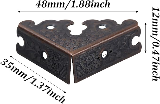 4Pcs 1.37"x1.37" Furniture Corner Protectors, Vintage Corner Guard Metal Edge Guards Decorative for Jewelry Box Cabinet Wooden Case with Screws, Red Bronze