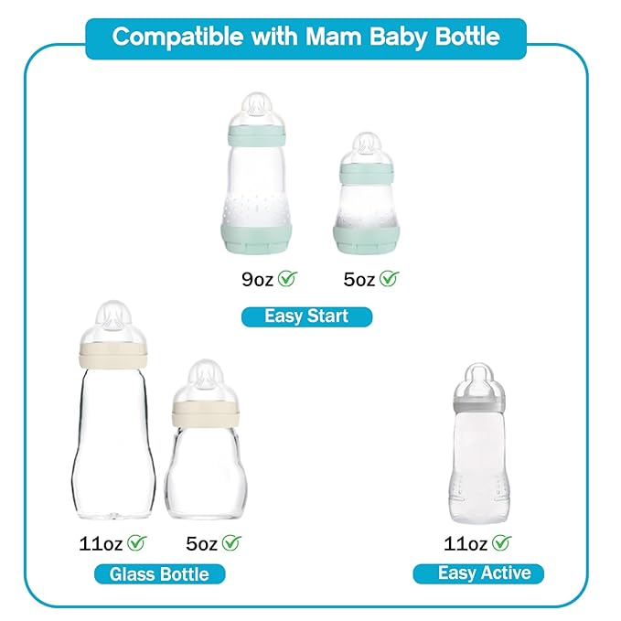 Silicone Nipples Compatible with MAM Baby Bottle, Soft Replacement Nipple for Baby 6m+, BPA Free, Anti-Colic, Fast Flow, Size 3, 6 Count