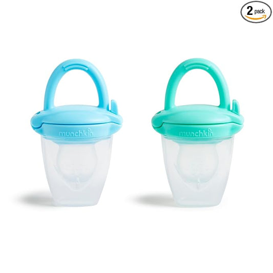 Munchkin Silicone Baby Food Feeder for Solids and Purees, Great for Self-Feeding and Baby Led Weaning, 2 Pack, Blue/Mint