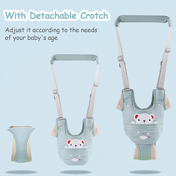 Baby Walking Harness Handheld Baby Walker Assistant Belt Adjustable Toddler Infant Walker Harnesses Standing and Walking Learning Helper with Detachable Crotch for 9-24 Month (Green)