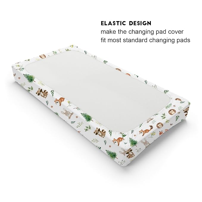 Watercolor Animals Baby Changing Pad Covers for Boy Girl 32''x16'' Raccoon Hedgehog Squirrel Fox Bunny Bird Forest Fitted Diaper Change Table Sheets Soft Breathable Baby Changing Table Mat