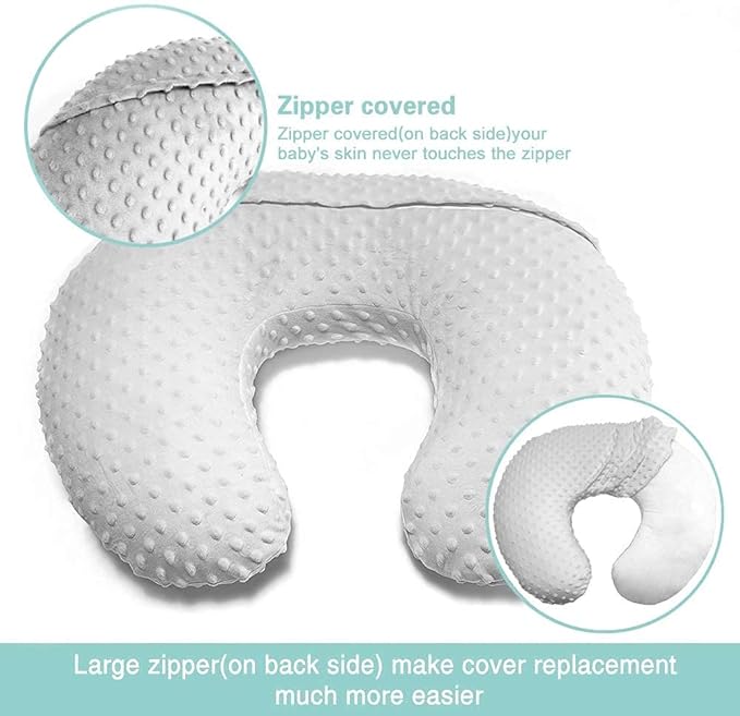 Minky Nursing Pillow Cover Breast Feeding Pillow Cover Slipcover U Shape for Baby Boy Girl,Cover Only(White&Pink 2Pack)