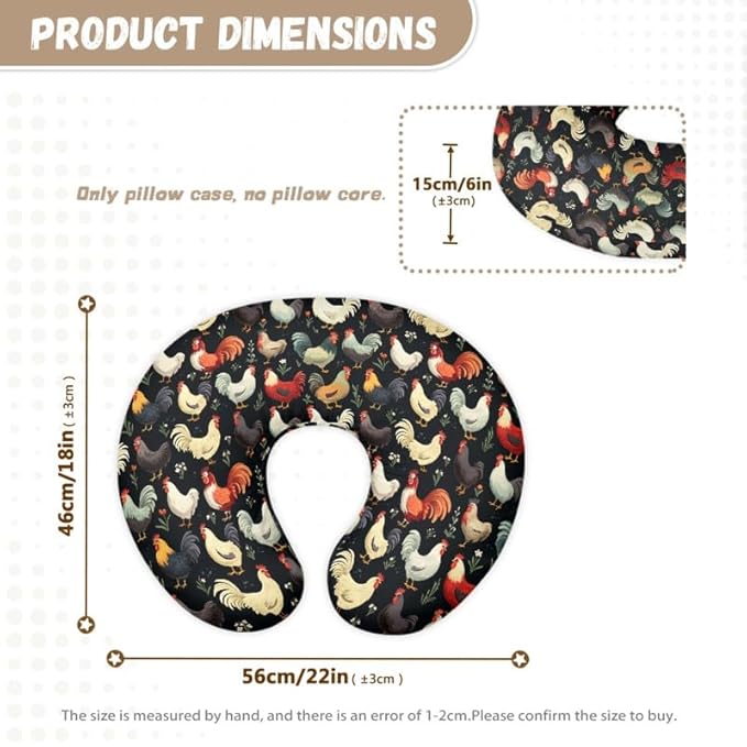 Farm Rooster Nursing Pillow Cover for Girls, Cartoon Chicken Animal Breastfeeding Newborn Soft Comfort Pillowcase Oil Painting Hen Nursing Pillow Original Support Cover