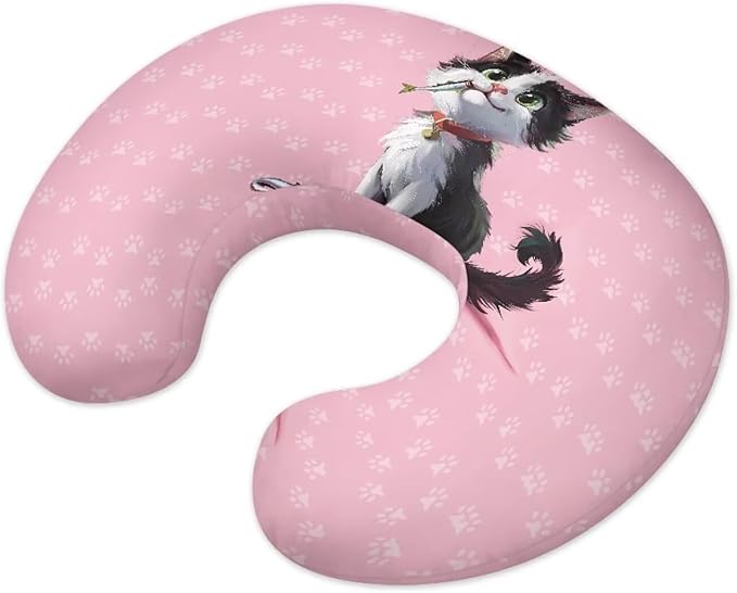 Pink Cat Nursing Pillow Cover for Newborn U-Shaped Nursing Slipcover Breastfeeding Pillow Case Hidden Zipper Design Soft and Skin-Friendly
