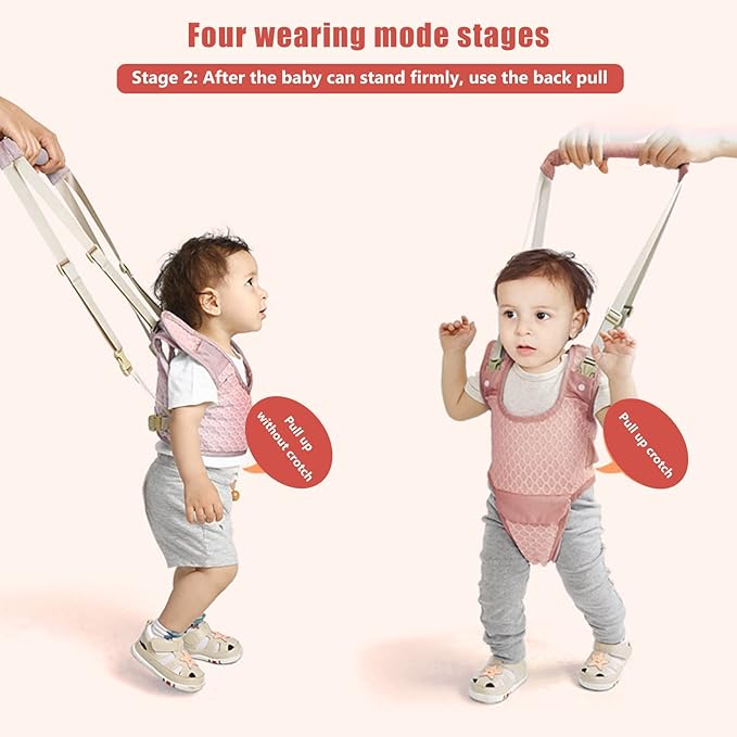 Baby Walking Harnesses, Adjustable Handheld Kids Walk Helper Infant Walking Harness Assistant Belt Walk Support Assist Trainer Tool with Detachable Crotch Pad for Infant 8 to 24 Month(Pink)