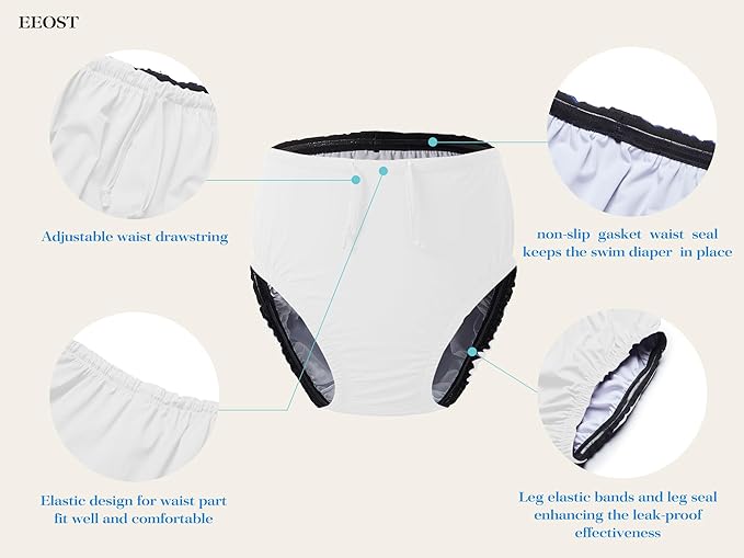 Youth Special Needs Reusable Swim Diapers Swimwear for Incontinence Cloth Diaper Covers Waterproof,Leakproof, Unisex (White, 6-8T)