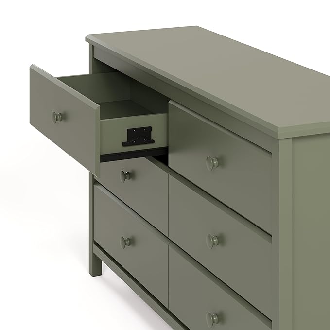 Storkcraft Alpine 6-Drawer Dresser (Olive) – GREENGUARD Gold Certified, Green Dresser for Bedroom, Kids & Nursery Storage Drawers, Safety Interlocking Drawers, Pre-Installed Tracks, Kids Bedroom