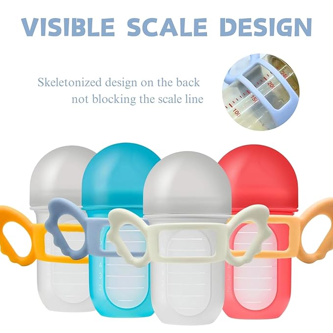 4Pack Bottle Handles Compatible with Boon Nursh Reusable Silicone Pouch Bottles, Cute Wing Design, Silicone Bottle Holder for Easy Grip, Quick Install, Easy to Clean