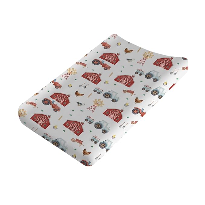 Watercolor Farm Animals Life Changing Pad Cover Funny Barn Chicken Pig Duck Tractor Fitted Baby Changing Table Sheets for Boys Girls Soft Breathable Stretch Baby Changing Pad Covers 32''x16''