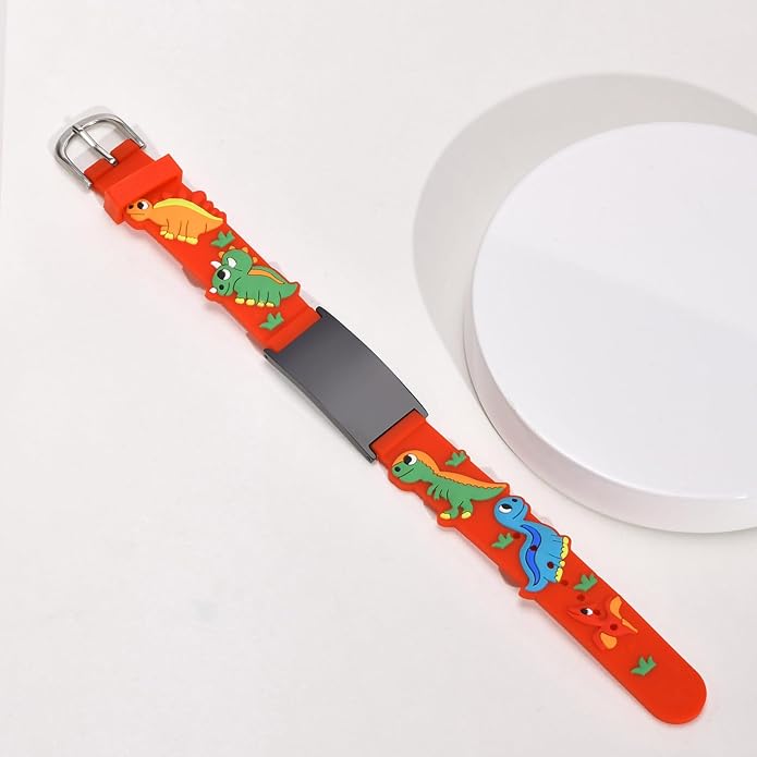 MEALGUET Assorted Color Personalized Stainless Steel Soft Silicone Child Safety ID Bracelets Adjustable Anti-Lost ID Wristbands for Kid Girls Boys Toddler