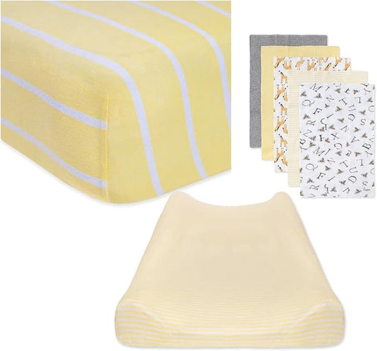 Burt's Bees Baby Unisex Baby Gift Set - Crib Sheet, Changing Pad Cover & Burp Cloths, 100% Organic Cotton Essentials Bundle