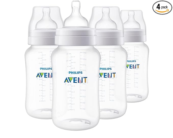 Philips Avent Anti-Colic Baby Bottles, 11oz, with Flow 3 Nipples, 3m+, 4pk, Clear, SCY106/04