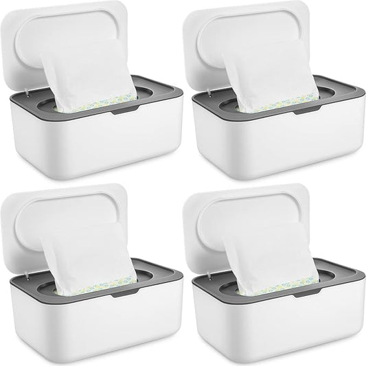 4 Pieces Wipes Dispenser Baby Wipes Case Container Case Wet Wipe Holder with Sealing Design Refillable Baby Wipe Dispenser Easy Open and Close (Gray)