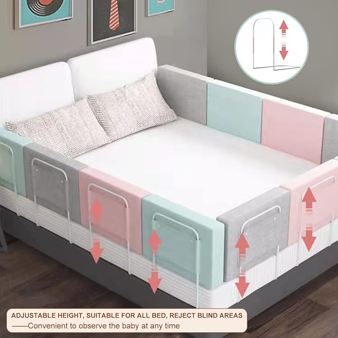 Bed Rail Bumpers for Toddlers, Foam Padded Bed Barrier for Kids Safety, Adjustable Bed Side Guard Rails for Old Dogs, Bunk, Twin, Queen, King, Full Size Beds (Pink, 2 Packs)