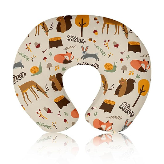 Baby Nursing Pillow Cover - Personalized Name Breastfeeding Pillow Cover with Deer Pattern, Stretchy Removable U-Shaped for New Moms, Soft Breathable Slipcover for Infant Boys Girls