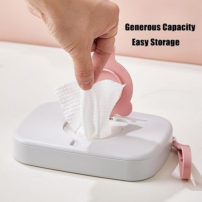 PandaEar 2 Pack Portable Baby Wipes Dispenser | Refillable Wet Wipe Case with Secure Lid and Carrying Strap for Travel, Diaper Bag, Car, and Nursery, Bear, Pink/Green