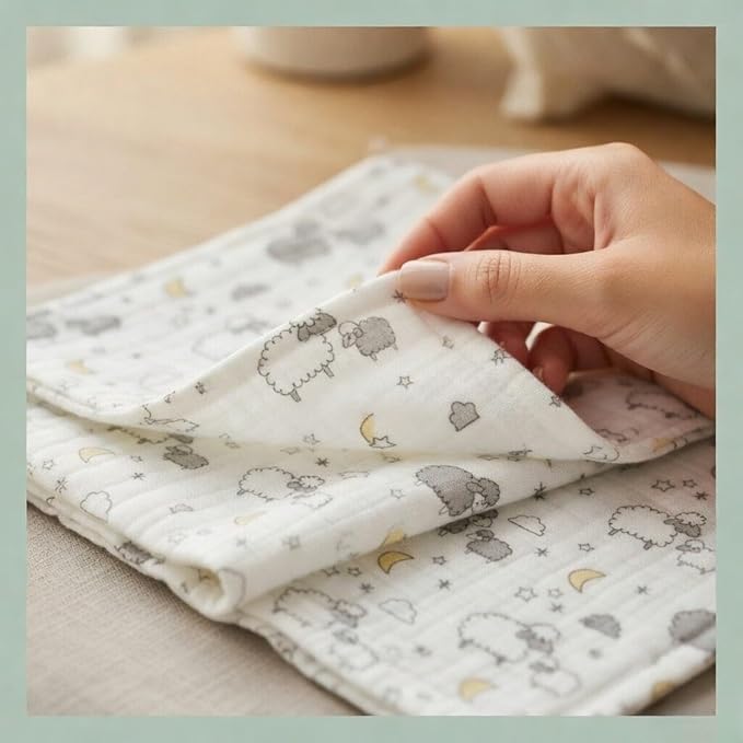 EVERYDAY KIDS 12 Pack Burp Cloths for Baby Boys and Girls - Sheeps, Clouds and Stars