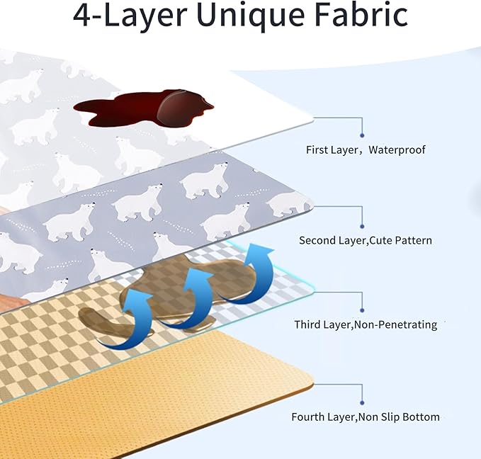 Splat Mat for Under High Chair/Arts/Crafts, Washable Baby Spill Mat Waterproof Non-Slip Floor Splash Mat, Portable Play Mat and Table Cloth (Bear, 43"x 43")