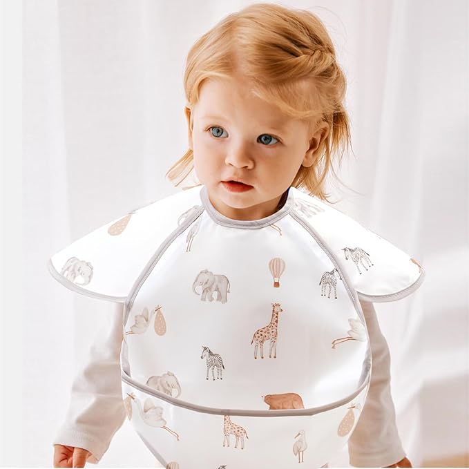 Feeding Bibs for Baby,3 Pack-Waterproof & Easy Clean Baby Bibs for Eating,Toddlers & Infant,Reversible Pockets