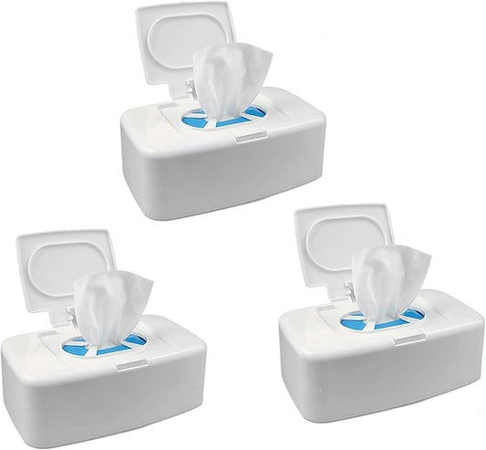 BESPORTBLE 3Pcs White PP Wipe Dispenser Box: Push Button Holder for Baby and Adult Flushable Wipes - Minimalist Wet Tissue Case Fits Water