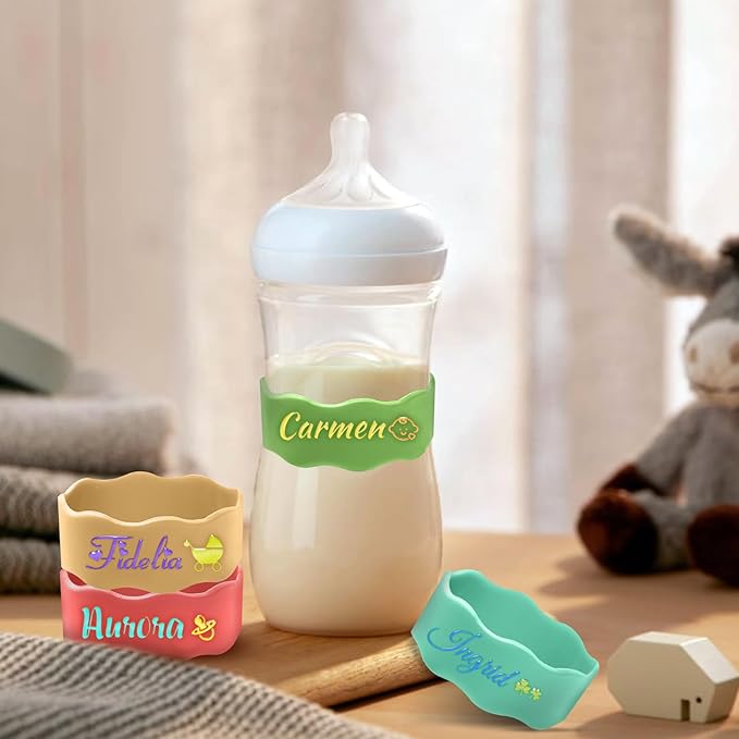 2 Pcs Personalized Water Bottle Name Bands, Elastic Silicone Daycare Labels Washable Sippy Cup Strap Waterproof Bottle Labels Daycare Essentials Gifts