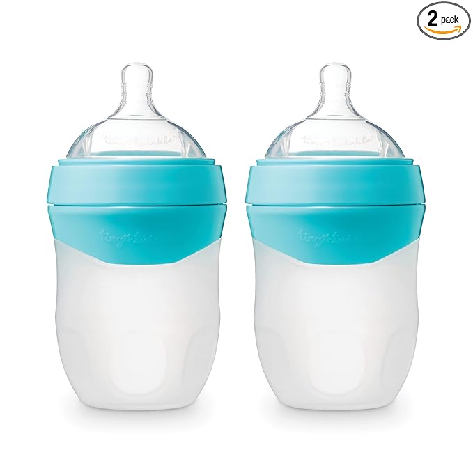 Tiny Twinkle Silicone Baby Bottle with Comfort Grip and Soft Flexible Nipple - Squeezably Soft Baby Bottles for Newborn and Up (Mint, 6 Ounce - 2 Pack)