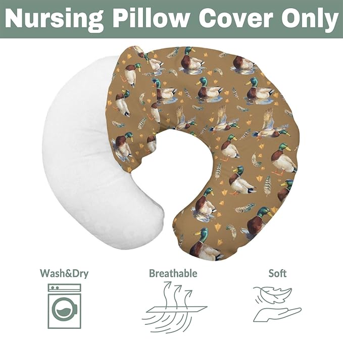 Vintage Mallard Ducks Baby Nursing Pillow Covers for Boy Girl Retro Duck Hunting Nursery Pillowcase for Breastfeeding Pillows Wild Birds Feathers Soft Stretchy Slipcovers for Newborn Infant