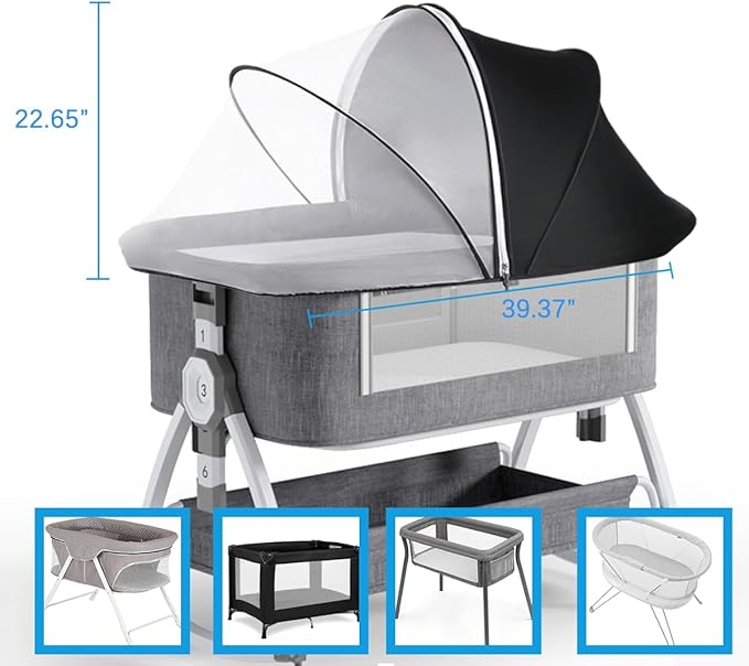 Akiky Portable Bassinet Bedside Sleeper Cover Semi-Sunshade Mosquito Net for Baby Infant Bed Sleeper Cover Mesh Net with Zip-up Window(Black)