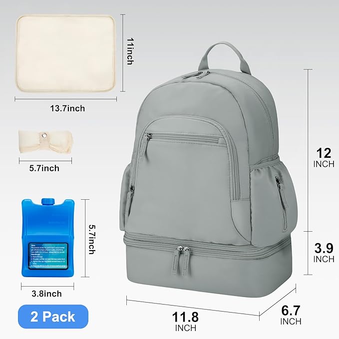 GDNasist Breast Pump Backpack Fit for Spectra S1 and S2 with Removable Cooler Compartment, Pumping Bag for Pump Accessories, Breast Pump Bag for Work, Travel and Family Use Grey