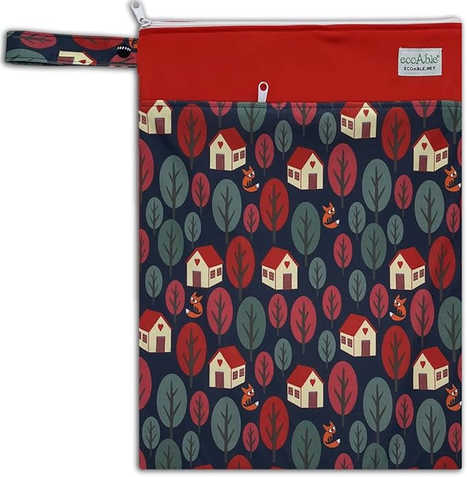 Ecoable Wet Dry Bag: 12x14 Travel Organizer for Diapers, Toiletries, Laundry, Beach, Pool, Stroller, Dirty Gym Clothes, Swimsuits (Cute Fox)